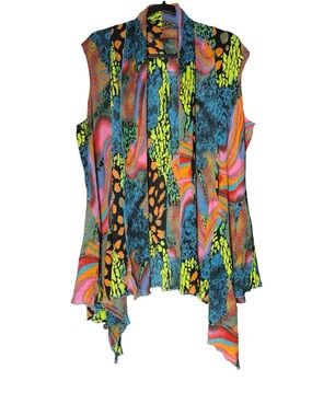 Pleats Collection Open Front Top Medium Drape Artsy Abstract Colorful Festival